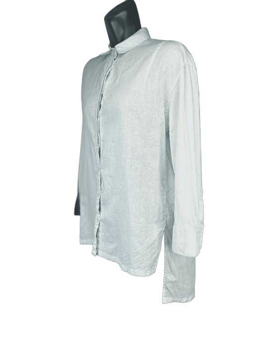 Easel Tops - EASEL Oversized Linen & Cotton Ice Blue Long Sleeve Button Down Shirt sz S